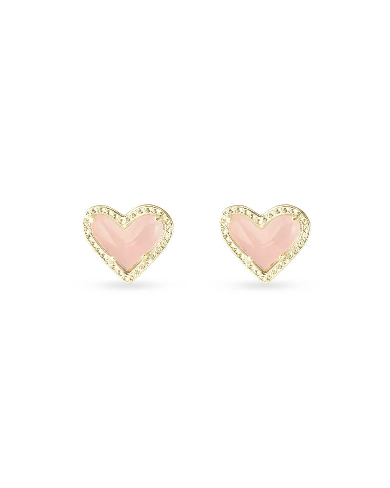 4217717846 Ari Heart Gold Stud Earrings in Rose Quartz