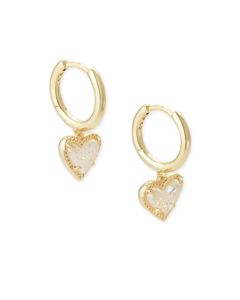 Ari Heart Gold Huggie Earrings in Iridescent Drusy