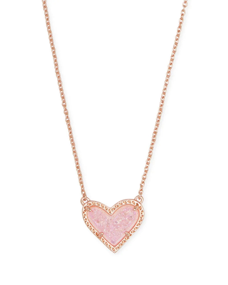 4217704865 Ari Heart Rose Gold Pendant Necklace in Light Pink Drusy