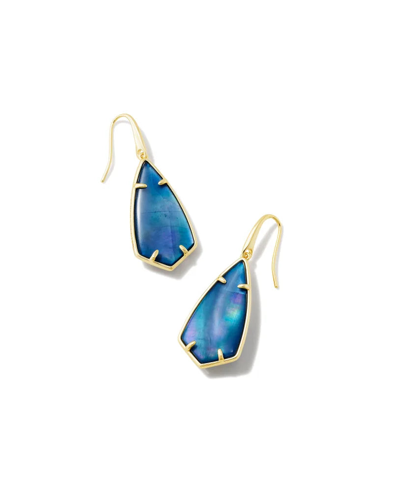 Camry Gold Drop Earrings in Dark Blue Mother-of-Pearl