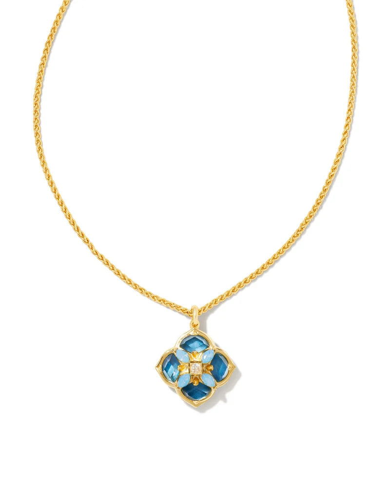 Dira Stone Gold Short Pendant Necklace in Blue Mix