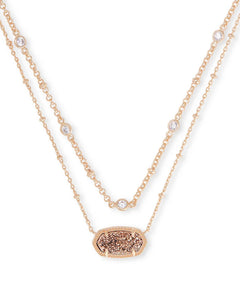 Elisa Rose Gold Multi Strand Necklace in Rose Gold Drusy