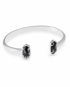 Elton Silver Cuff Bracelet in Black Opaque Glass