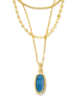 Framed Dani Convertible Gold Triple Strand Necklace in Dark Blue
