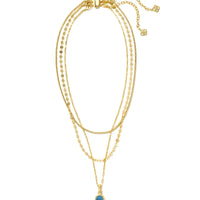 Framed Dani Convertible Gold Triple Strand Necklace in Dark Blue