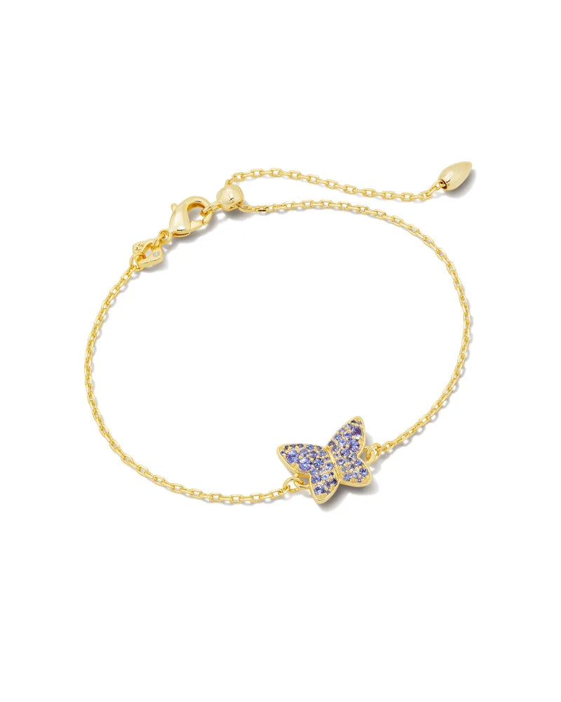 Lillia Crystal Butterfly Gold Delicate Chain Bracelet in Violet Crystal