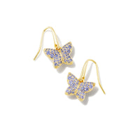 Lillia Crystal Butterfly Gold Drop Earrings in Violet Crystal