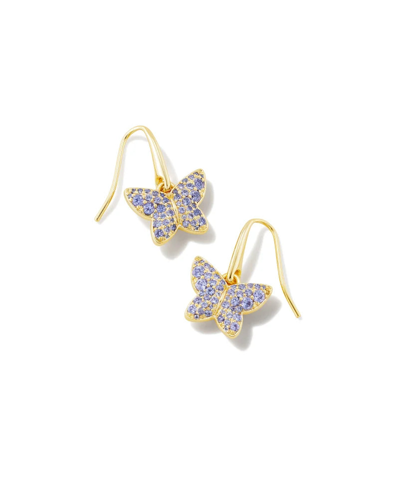 Lillia Crystal Butterfly Gold Drop Earrings in Violet Crystal