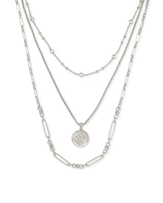 Medallion Coin Multi Strand Necklace in Silver