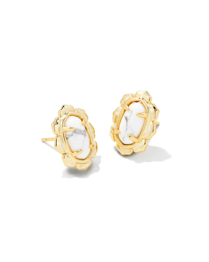 Piper Gold Stud Earrings in White Howlite