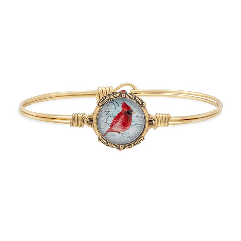 Vintage Red Cardinal Gold Bangle Bracelet